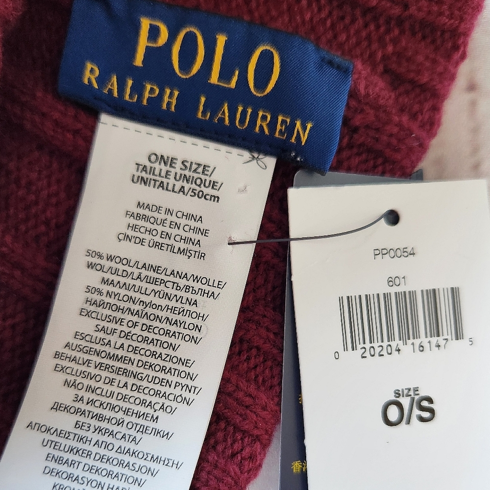 NWT Polo Ralph Lauren Beanie Wool Blend Rib Knit Cuff Pony Logo Maroon Unisex - Picture 4 of 5